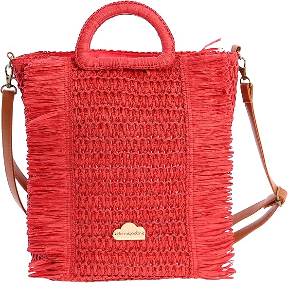 DON ALGODON Bandolera Mujer Verano Rafia Bolso Mimbre Hecho a Mano Ideal para la Playa, Cascaes, Talla única