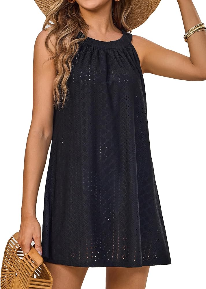 Women's Crochet Beach Cover Ups - Hollow Out Spaghetti Strap Sundress for Bikini and Swimwear