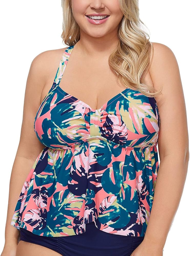 Women's Plus Size Maspalomas Trendy Atlantic Printed Tankini Swim Top