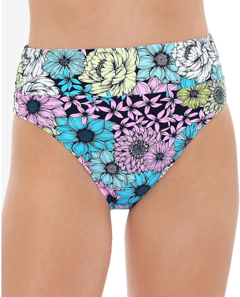 Womens Juniors High Waist Floral Print Swim Bottom Separates Black S