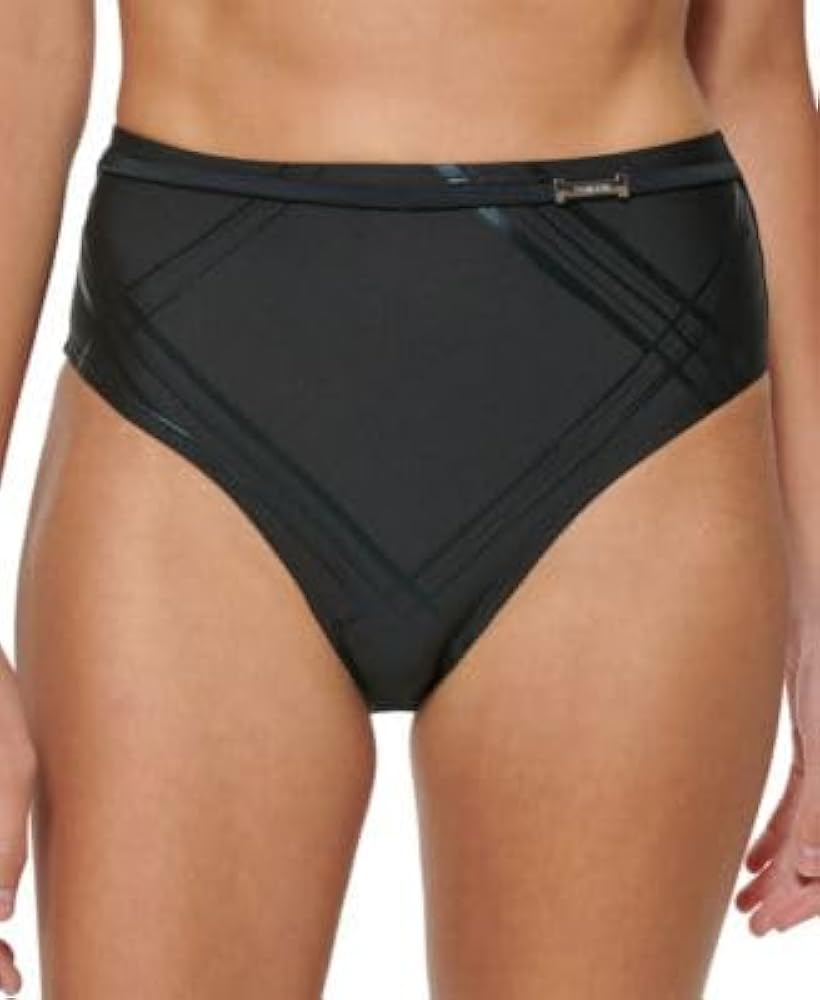 Calvin Klein Plaid Belted High-Waist Bikini Bottoms Jumbo Plaid Black M