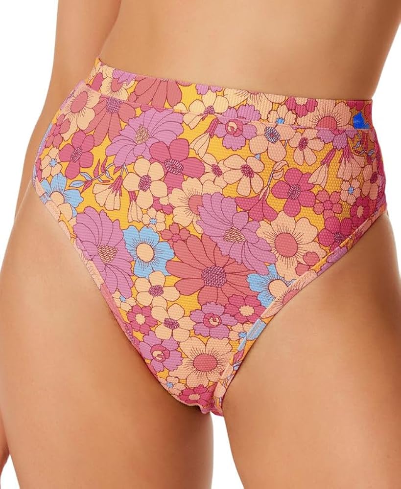 Jessica Simpson Women's Floral Rendezvous High Waisted Swim Bottoms (Flax Multi, X-Large)