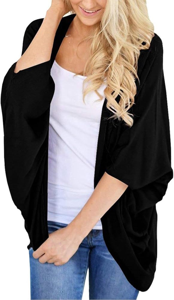 BB&KK Women's Cotton Lightweight Kimono Cardigans 3/4 Batwing Sleeve Solid Colors