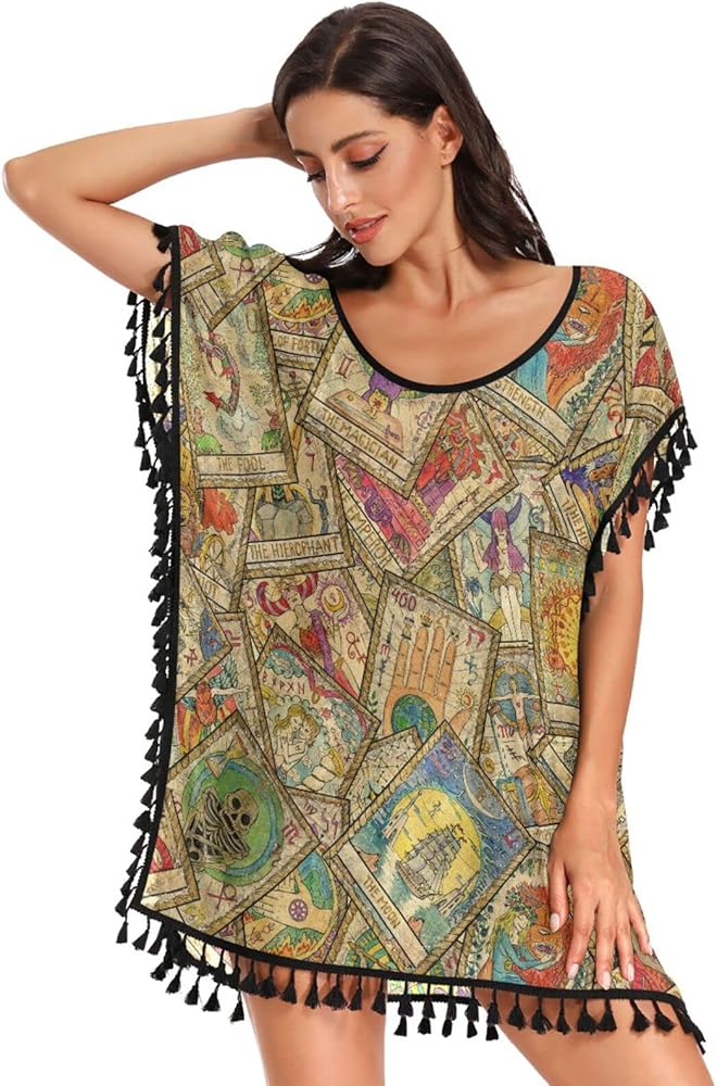 Colorful Tarot Cards Swimsuit Coverup for Women Lightweight Summer Dresses for Swimwear Travel Beach Dress,S