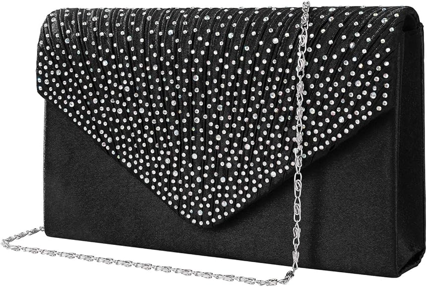 Bolso de Fiesta Noche Mujer Embrague Cartera de Mano de Satén para Mujer Diamantes, Bolsa de Cadena del Monedero para Boda y Baile, Bolsas de Hombro