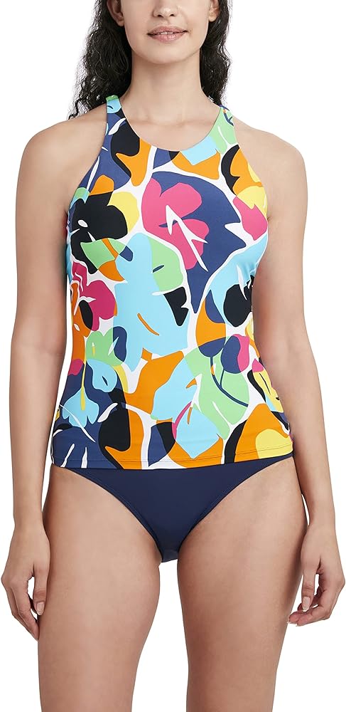 Nautica Women's Standard Crossback High Neck Tankini Swimsuit Top with Double Straps