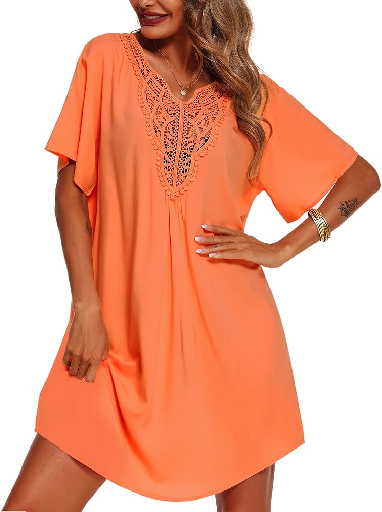 Supnier Womens Bathing Suit Cover Ups Lace Crochet V Neck Summer Beach Swimsuit Coverup Dress