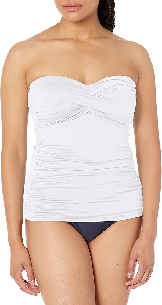 Anne Cole Women's Solid Twist Front Shirred Bandeau Tankini Swim Top