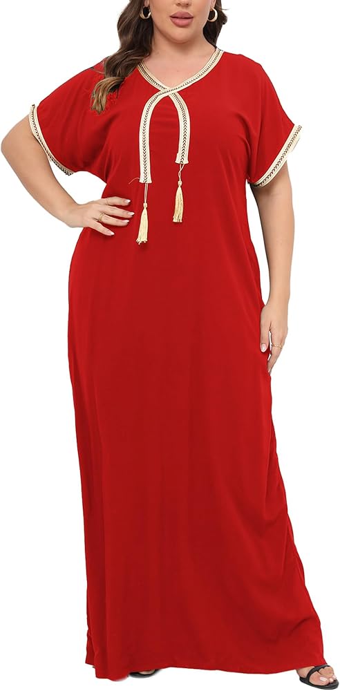 Plus Size Kaftan Dresses for Women Embroidered Caftan Maxi Dress Bathing Suit Cover up Sundress Loungewear