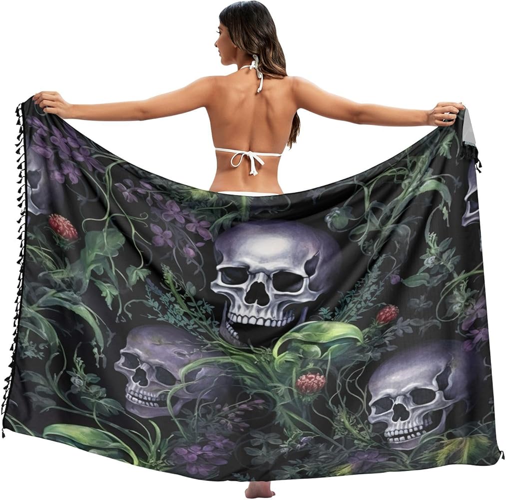 Skull Women's Beach Sarong Coverups Summer Bikini Swimsuit Wrap Skirts with Tassels