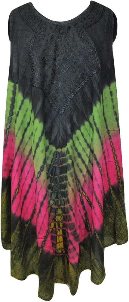 RiSi Women's Umbrella Dress, Beautiful Bohemian Tie & Dye Embroidered Kaftan Dress, One Size/Free Size Multi Color