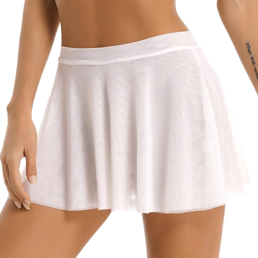 YiZYiF Women's Sheer Mesh Mini Skirt Cover Up High Waist Transparent A-line Bathing Suit Skirt