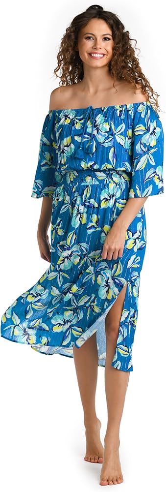 La Blanca Women's Midi Dress Swimsuit Cover Up, Ocean//Fiji Tropics, Large