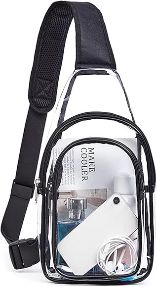 TYXHXTF Bolso de Pecho, Bolsa de Bandolera Transparente, Bolso Cruzado Pequeño para Mujer Hombre con Correa Ajustable, para Estadio Concierto Correr Senderismo (Negro)