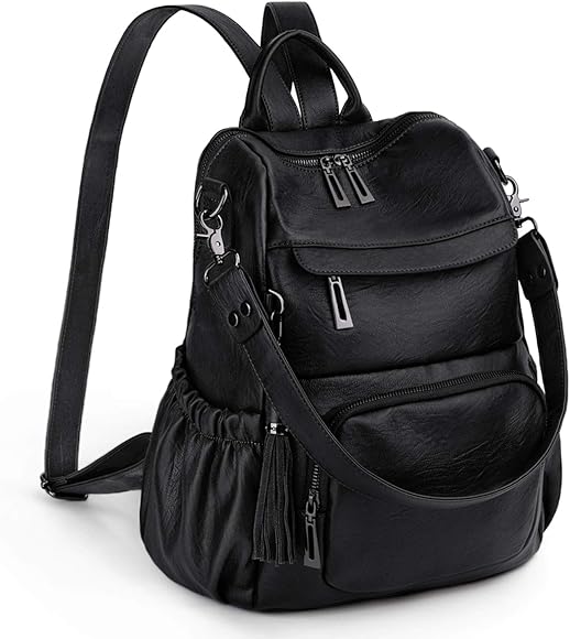 UTO - Bolso Mochila Mujer Cuero Sintético Durable Bolso Bandolera Bolso Escolar con Bolsillos Laterales con Borlas Cremalleras