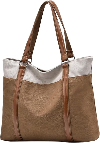 PORRASSO Mujer Bolsa de Hombro Grande Bolso Tote Casual Bolsos de Mano de Lona Señora Bolso Shopper para Escuela Trabajo Viaje Compras