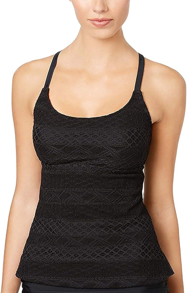 Women's Sky Crochet Strappy Tankini Top (Black, 10)