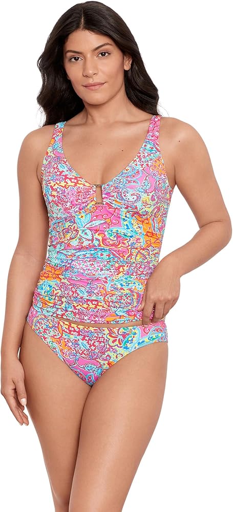 Lauren Ralph Lauren Amara Patchwork Ring Over-The-Shoulder Underwire Tankini