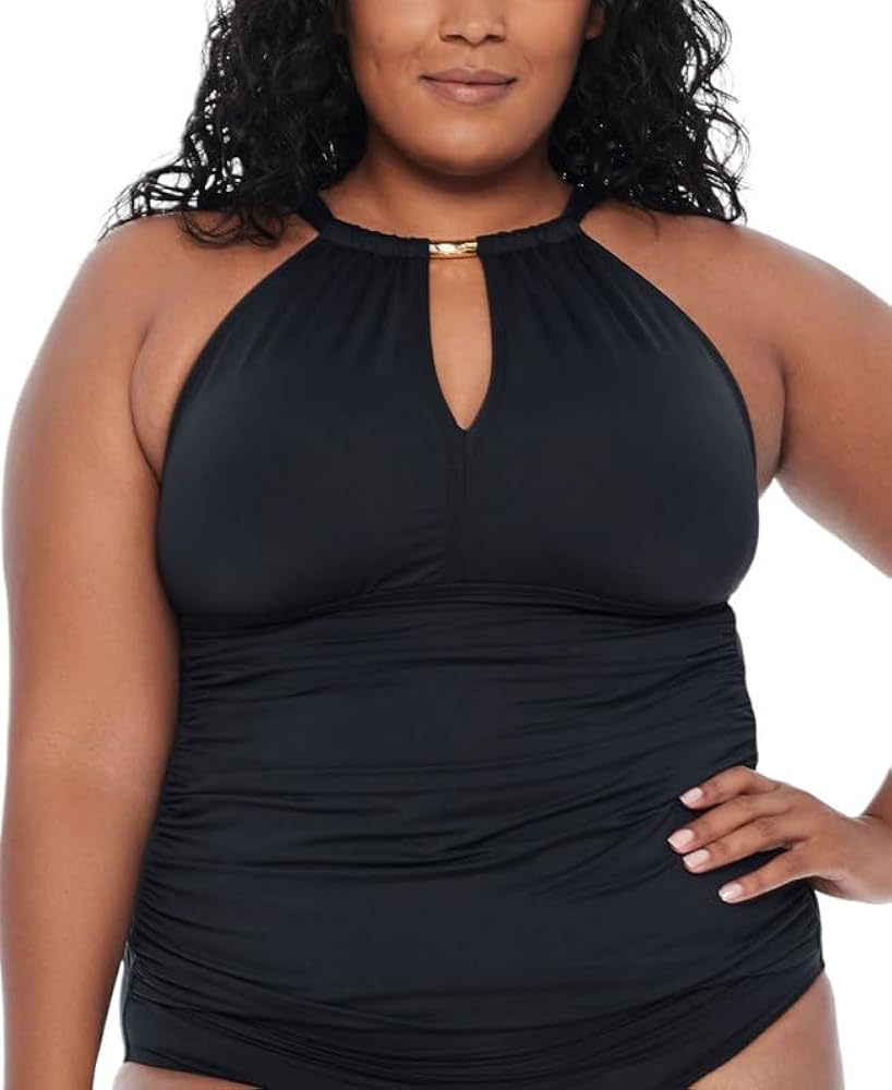 Lauren Ralph Lauren Women's Plus Size High Neck Tankini (Black, 22W)