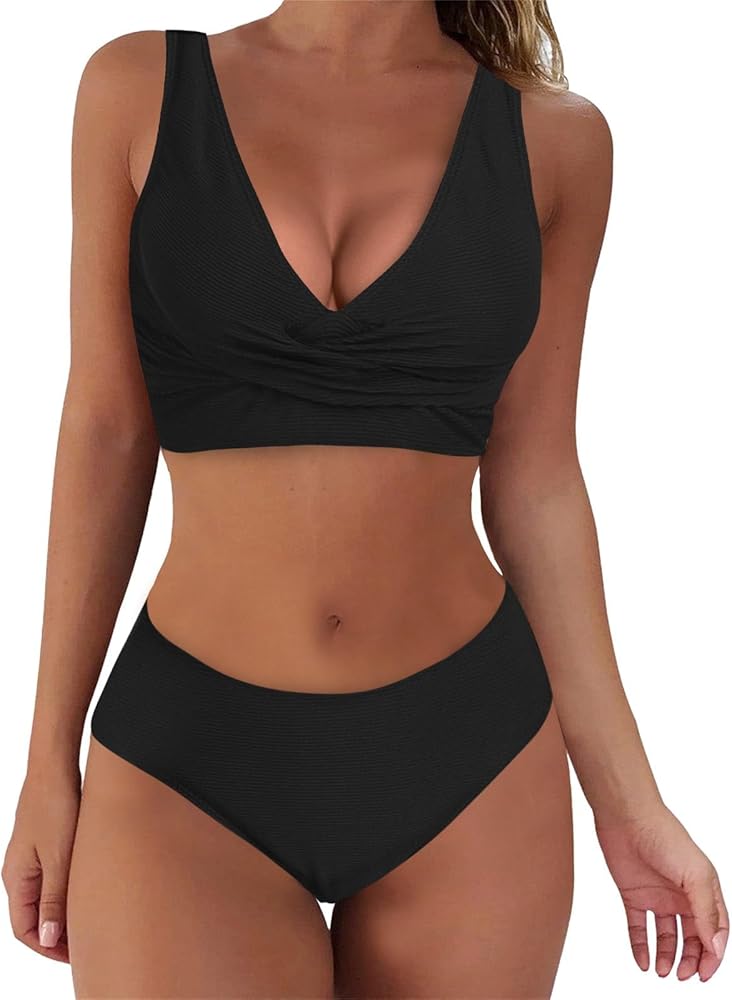 Tankini Tops for Women Built in Bra Tankini Tops Women's Tankini Tops Women's Bikini Tops Ladies Swimsuits Plus Size Skort Womens High Cut Bikini Underwire Tankini Top Full Support Black L