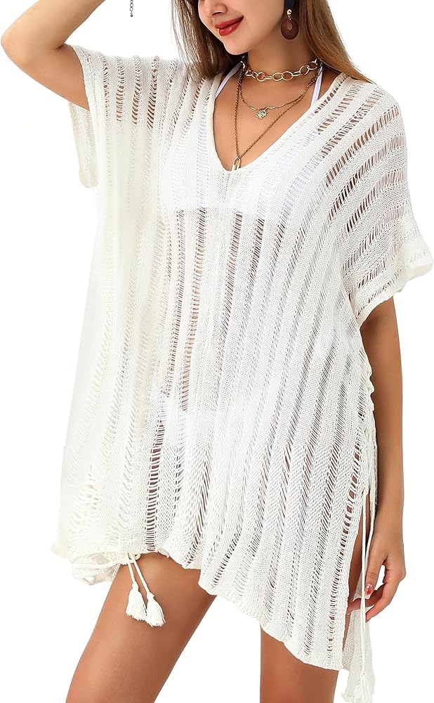 LA CARRIE Swimsuit Coverup For Women Crochet Bathing suit Cover Up Summer Beach Sexy V neck Dress