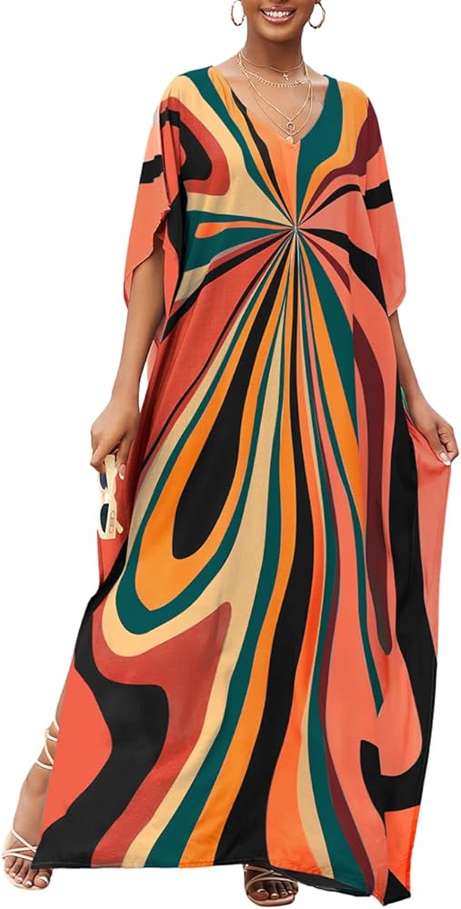 Bsubseach Kaftan Dresses for Women V Neck Swimsuit Cover Up Caftan Dress Oversized Long Beach Dress