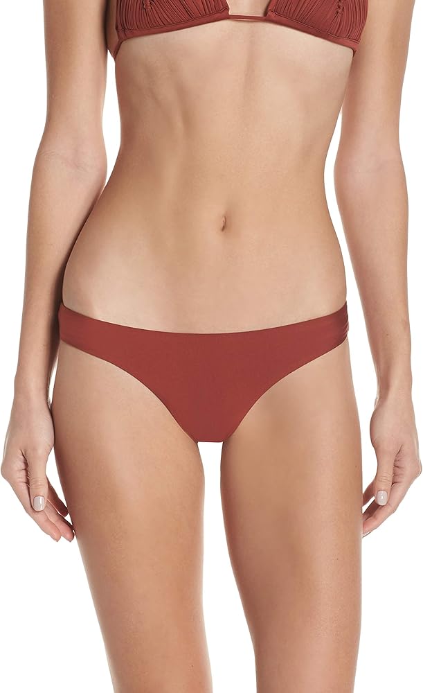 PilyQ Henna Ruched Cheeky Bikini Swim Bottom, US Medium