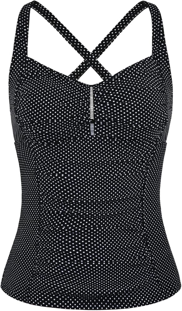 Hilor Women's Tankini Tops Shirred Tummy Control Swimsuits Cross Back Tankini Swimwear Tops