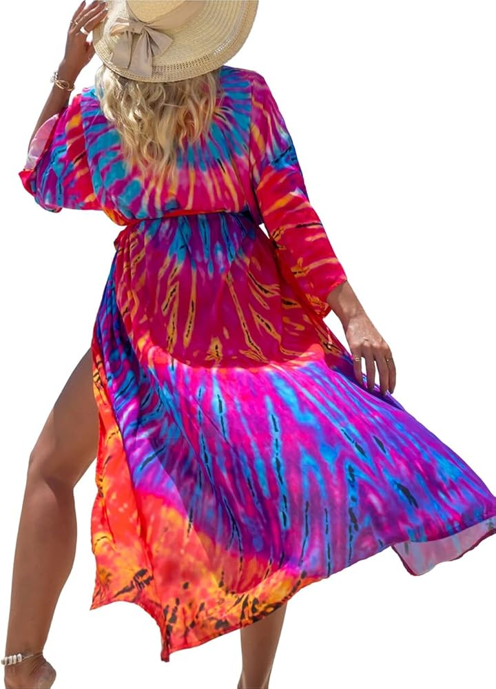 Eddoyee Women Bikini Kimono Cardigans Print Long Bathing Suit Cover Ups for Swimwear Swimsuit Cover Up