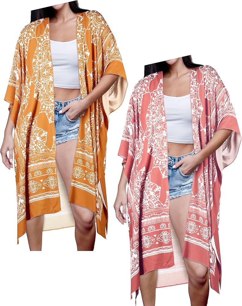 2 Piece Kimonos for Women Summer 2 Color Women's Beach Cover up Beach Swimsuit Coverup for Women with Floral Print for Women Vacation