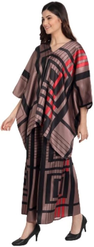 Women's Soft Satin Silk Party Wear Beach Wear Printed Kaftan (Brown & Black) - NLYM_J5638