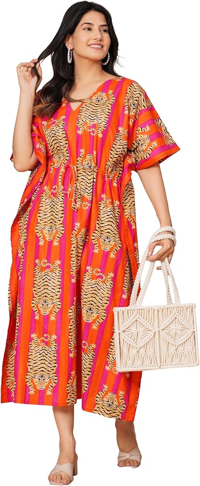 Beautiful Block Printed Kaftan for Beach Wear Cover Up Long Gown Dress Indian Handmade Cotton Plus Size Kaftan Multi