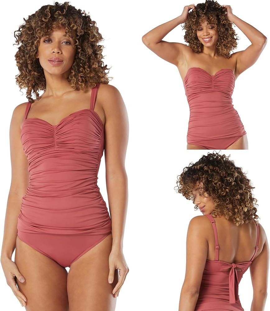 Coco Reef Charisma Bra Sized Underwire Shirred Bandeau Tankini Top, Straps Included