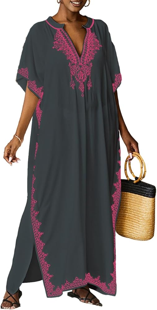 Bsubseach Kaftan Dresses for Women Swimsuit Coverup Plus Size Beach Caftan Cover Ups for Swimwear Embroidery