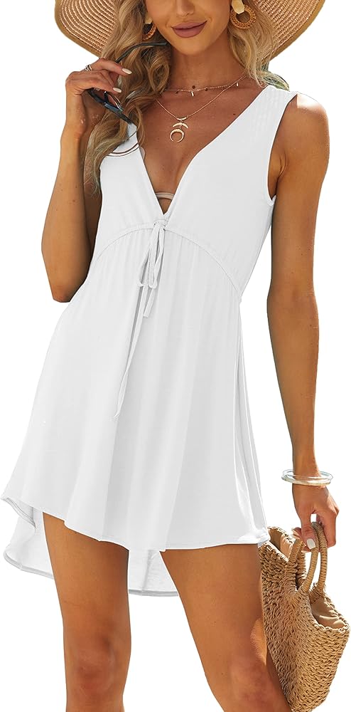 Jar of Love Women's Beach Cover Up Dress V-Neck Sleeveless Bikini Beach Tunic Tops