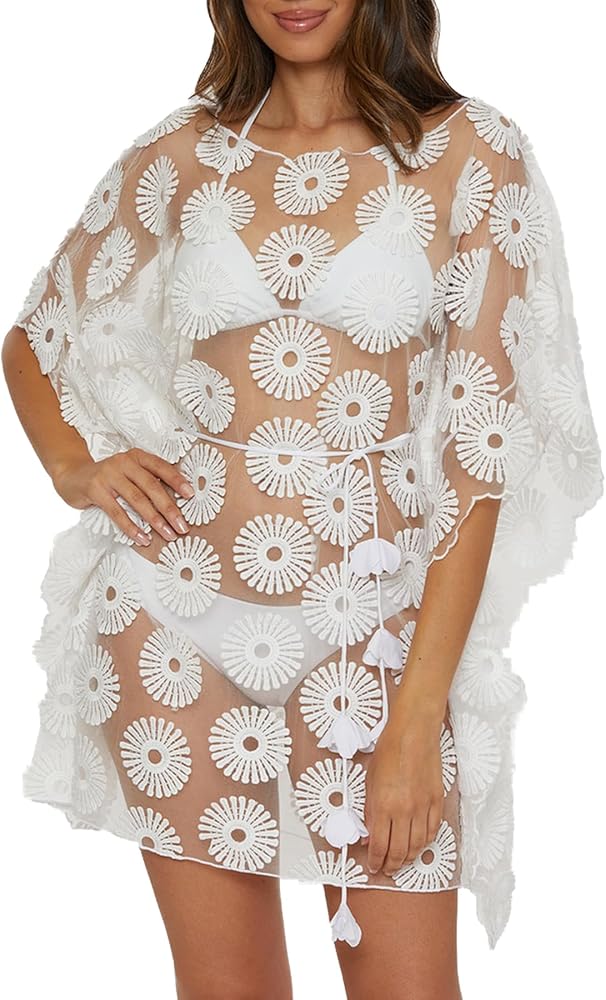 Trina Turk womens Luau 3d Daisy Belted Caftan, Floral Design, Casual, Beach Cover Ups for Women