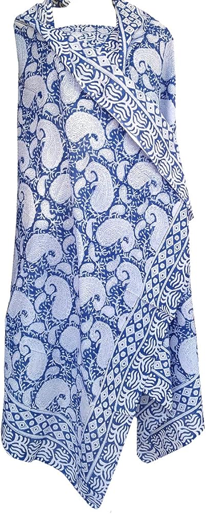 100% Cotton Hand Block Print Sarong Women's Swimsuit Wrap Cover Up Long (73" x 44")