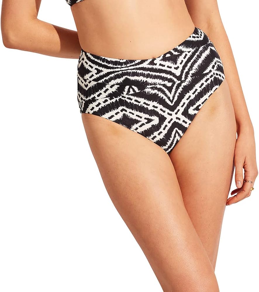 Seafolly Women's Standard High Waisted Hi Legline Bikini Bottom Swimsuit, Zanzibar Black, 12