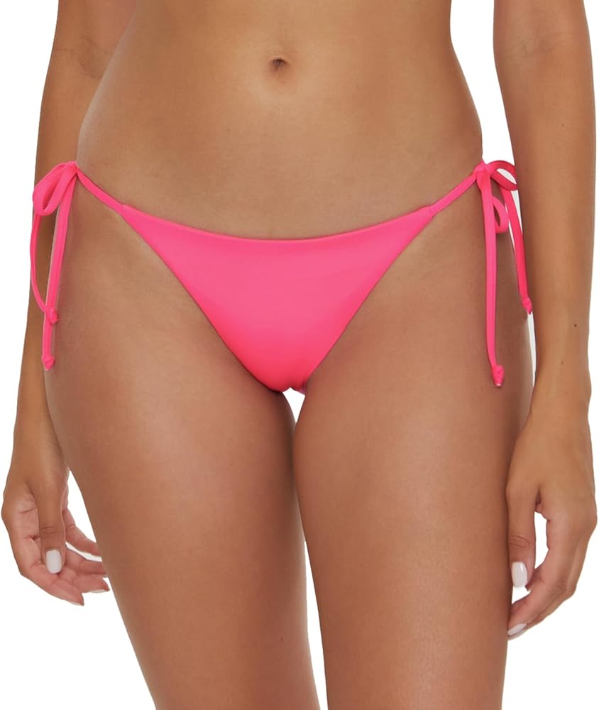 BECCA Women's Standard Color Code Tie Side Bikini Bottom, Cheeky Coverage, Swimwear Separates, Pink Glo, Medium