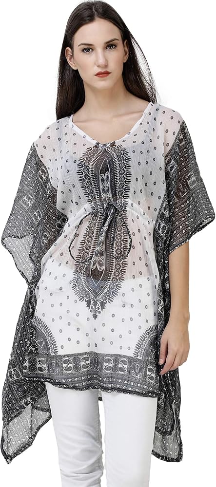 Diaphanous Beachwear Kaftan with Waist Sash