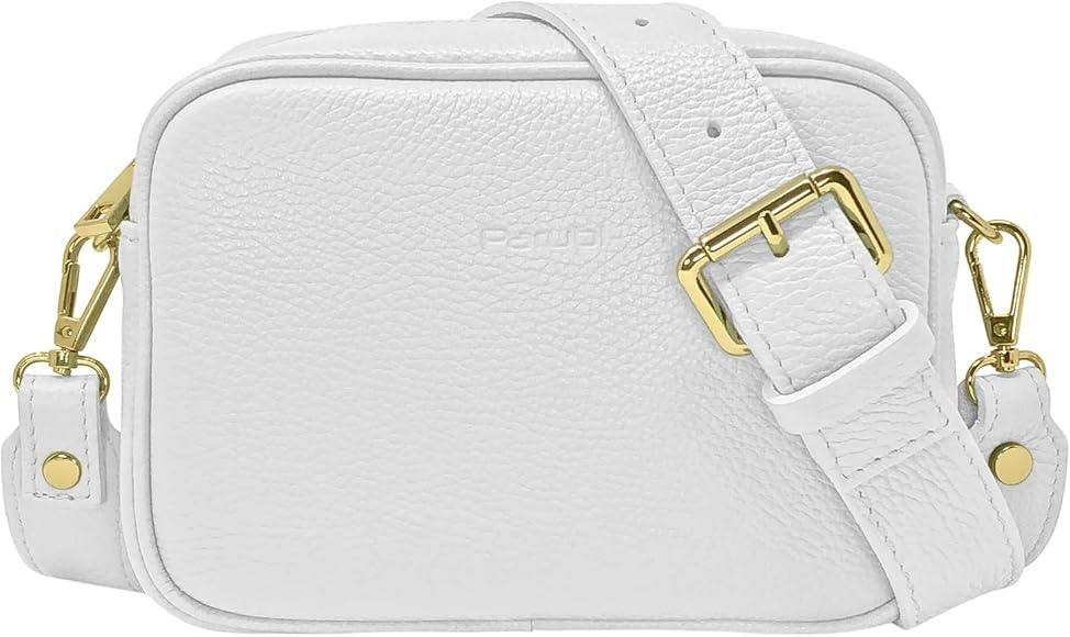 Parubi Pochette Bolsa de Hombro, Bolso de Cuero Auténtico Camera Bag con Bandolera, Made in Italy, Pochette con Correa para el Hombro, Bolsa Bandolera Extraíble para Mujer y Chica (Ginevra)