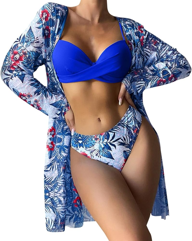 White Bikini Bottoms for Women Women's One Piece Swimsuit with Beach Cover up Wrap Skirt Sarong Retro Floral Print Bikini Set Two Piece Bathing Suit