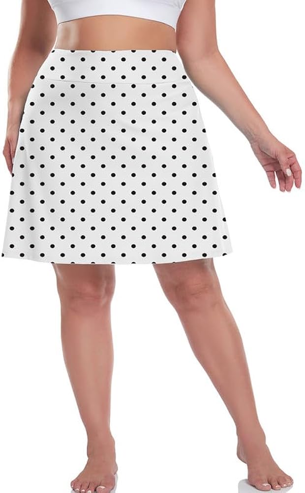 Inno 20" Womens Plus-Size Swim Skirt UPF 50+ High Waisted Skort Bikini Bottoms with Built-in Panty, Polka Dot, 3X