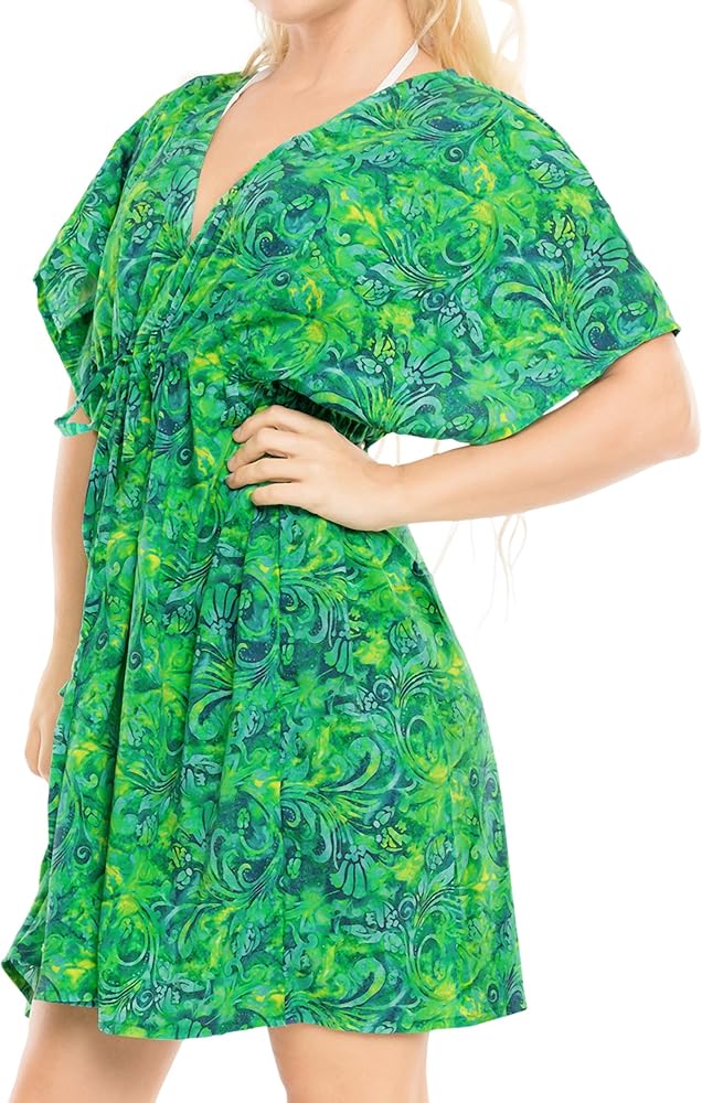 LA LEELA Women's Beachwear Summer Swim Beach Dress Cover Ups for Swimwear Women Loose Front Tie Swimsuit Coverups for Women XL-XXL Shamrock Green_AC411