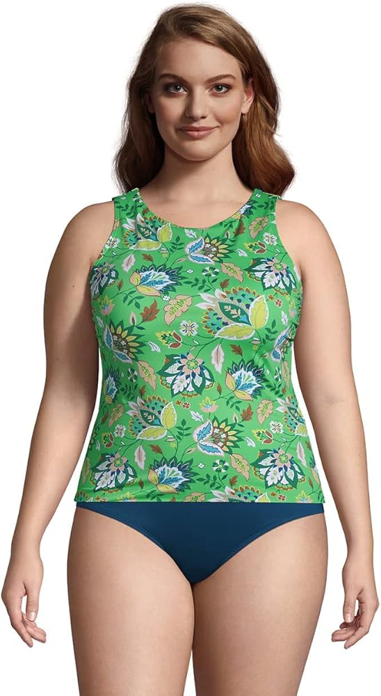 Lands' End Womens Chlorine Resistant High Neck Tankini Top Pale Green Jacobean Plus 26w