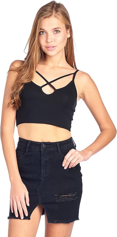 Plain Casual Stretch X Caged Strappy Cami Bralette Crop Top