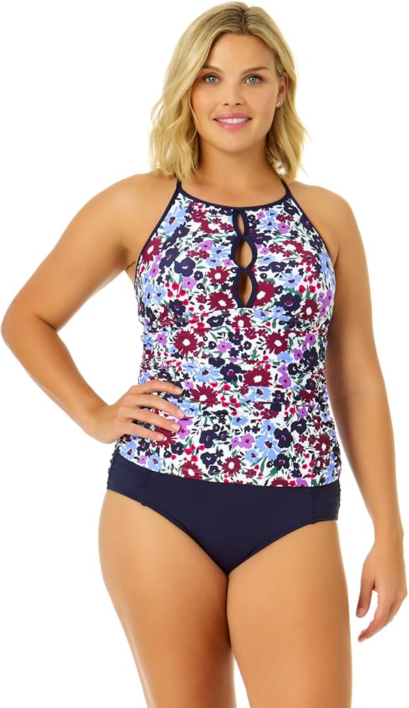 Women's Meadow Bouquet Cut-Out Boat Neck Tankini Swim Top