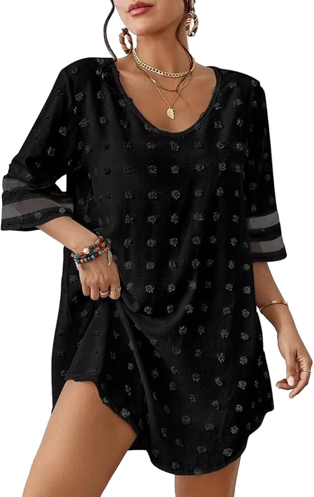 Bsubseach Bathing Suit Cover Ups for Women Swiss Dot Swimsuit Coverup Beachwear Casual Summer Beach Dress