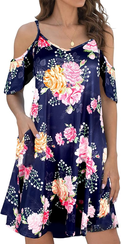 Women Summer Dress for Women Floral Dress Beach Cover up Swing Sundress Ruffle Sleeve Casual Dress with Pockets