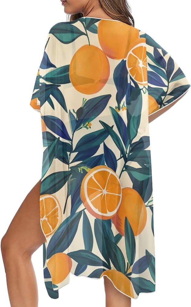 Fruit Kimono Swimsuit Cover Ups for Women Funny Print Summer Vacation Bathing Suit Cover Up